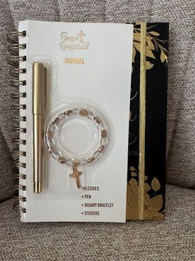 Grace & Gratitude Journal Set with Gold Pen & Rosary Bracelet